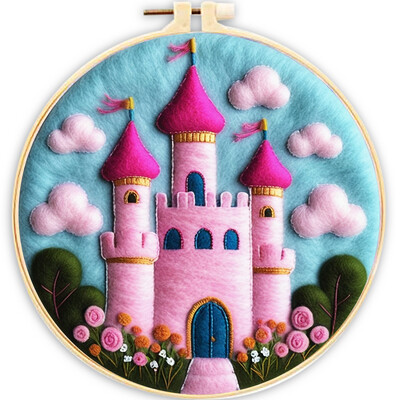 CHENISTORY adatų veltinio pradinis rinkinys Vilnos dažymo rožinės spalvos kraštovaizdžio rinkinį sudaro vilnos maišelis vėlimo adatos putplasčio padėklas, veltinio audinys pasidaryk pats