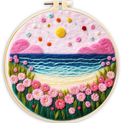 CHENISTORY adatų veltinio pradinis rinkinys Vilnos dažymo rožinės spalvos kraštovaizdžio rinkinį sudaro vilnos maišelis vėlimo adatos putplasčio padėklas, veltinio audinys pasidaryk pats