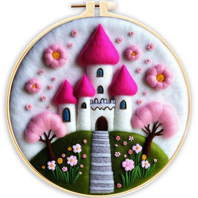 CHENISTORY adatų veltinio pradinis rinkinys Vilnos dažymo rožinės spalvos kraštovaizdžio rinkinį sudaro vilnos maišelis vėlimo adatos putplasčio padėklas, veltinio audinys pasidaryk pats