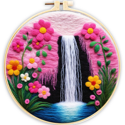 CHENISTORY adatų veltinio pradinis rinkinys Vilnos dažymo rožinės spalvos kraštovaizdžio rinkinį sudaro vilnos maišelis vėlimo adatos putplasčio padėklas, veltinio audinys pasidaryk pats