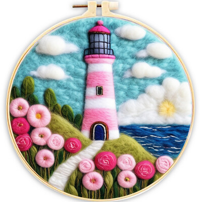 CHENISTORY adatų veltinio pradinis rinkinys Vilnos dažymo rožinės spalvos kraštovaizdžio rinkinį sudaro vilnos maišelis vėlimo adatos putplasčio padėklas, veltinio audinys pasidaryk pats