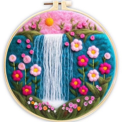 CHENISTORY adatų veltinio pradinis rinkinys Vilnos dažymo rožinės spalvos kraštovaizdžio rinkinį sudaro vilnos maišelis vėlimo adatos putplasčio padėklas, veltinio audinys pasidaryk pats