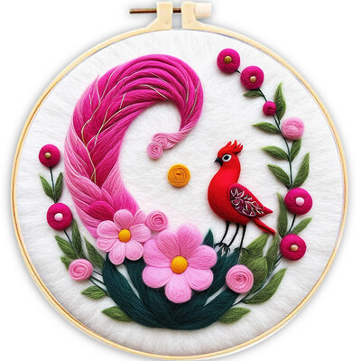 CHENISTORY adatų veltinio pradinis rinkinys Vilnos dažymo rožinės spalvos kraštovaizdžio rinkinį sudaro vilnos maišelis vėlimo adatos putplasčio padėklas, veltinio audinys pasidaryk pats