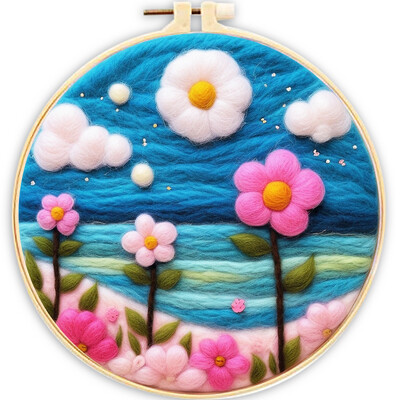 CHENISTORY adatų veltinio pradinis rinkinys Vilnos dažymo rožinės spalvos kraštovaizdžio rinkinį sudaro vilnos maišelis vėlimo adatos putplasčio padėklas, veltinio audinys pasidaryk pats