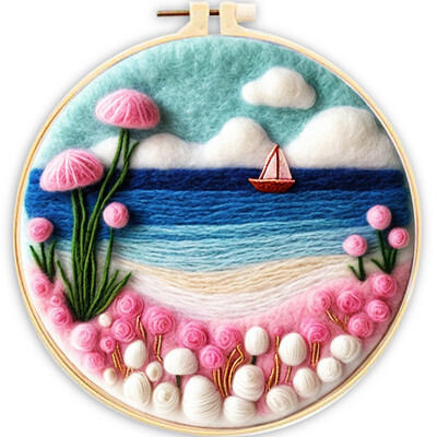 CHENISTORY adatų veltinio pradinis rinkinys Vilnos dažymo rožinės spalvos kraštovaizdžio rinkinį sudaro vilnos maišelis vėlimo adatos putplasčio padėklas, veltinio audinys pasidaryk pats