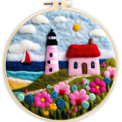 CHENISTORY adatų veltinio pradinis rinkinys Vilnos dažymo rožinės spalvos kraštovaizdžio rinkinį sudaro vilnos maišelis vėlimo adatos putplasčio padėklas, veltinio audinys pasidaryk pats