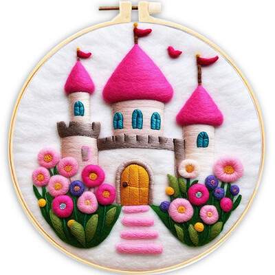 CHENISTORY adatų veltinio pradinis rinkinys Vilnos dažymo rožinės spalvos kraštovaizdžio rinkinį sudaro vilnos maišelis vėlimo adatos putplasčio padėklas, veltinio audinys pasidaryk pats