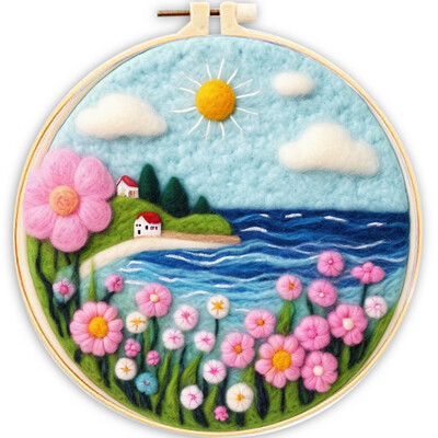 CHENISTORY adatų veltinio pradinis rinkinys Vilnos dažymo rožinės spalvos kraštovaizdžio rinkinį sudaro vilnos maišelis vėlimo adatos putplasčio padėklas, veltinio audinys pasidaryk pats