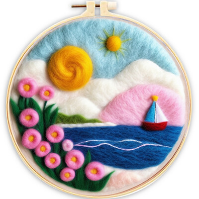 CHENISTORY adatų veltinio pradinis rinkinys Vilnos dažymo rožinės spalvos kraštovaizdžio rinkinį sudaro vilnos maišelis vėlimo adatos putplasčio padėklas, veltinio audinys pasidaryk pats