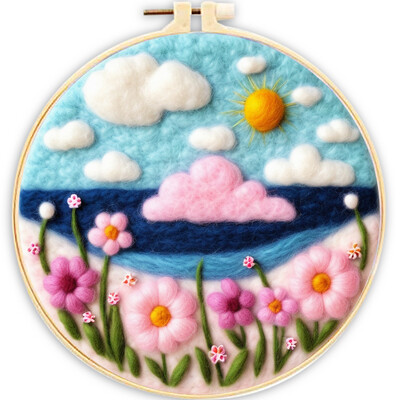 CHENISTORY adatų veltinio pradinis rinkinys Vilnos dažymo rožinės spalvos kraštovaizdžio rinkinį sudaro vilnos maišelis vėlimo adatos putplasčio padėklas, veltinio audinys pasidaryk pats