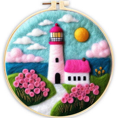 CHENISTORY adatų veltinio pradinis rinkinys Vilnos dažymo rožinės spalvos kraštovaizdžio rinkinį sudaro vilnos maišelis vėlimo adatos putplasčio padėklas, veltinio audinys pasidaryk pats