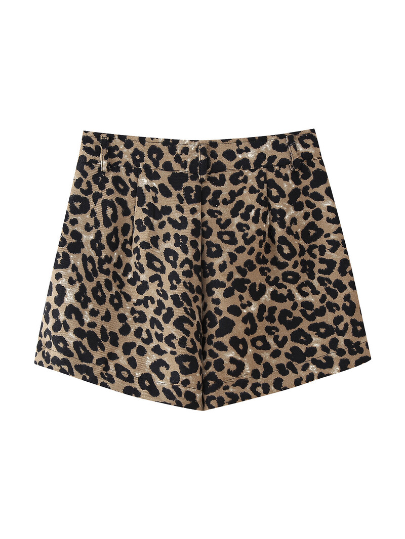 2024 m. Nauji karšti mergaičių laisvalaikio leopardo rašto šortai, ploni ir žemu juosmeniu, pritaikyti gatvės plačioms kojoms, trimis taškais