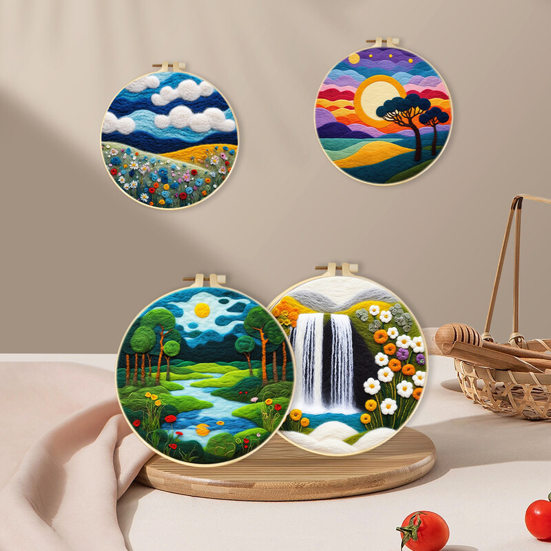 SDOYUNO vilnos vėlimo įrankiai Miško medžių peizažas Rankdarbiai Veltinis, pasidaryk pats, amatų reikmenys Vilnos užvalkalų rinkinys Adatų vėlimo rinkinys Rankdarbiai