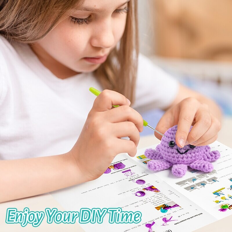 Kit de croșetat pentru începători, croșetat, pește, broasca țestoasă, caracatiță, pentru adulți, copii, pachet de materiale de bricolaj, educație timpurie, Montessori