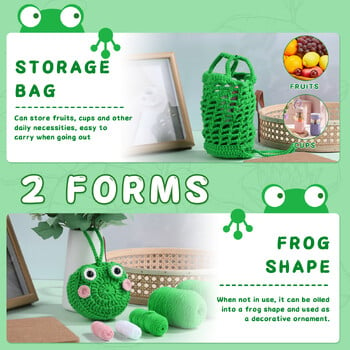 Frog Crochet Starter Kit με Βήμα-Βήμα εκπαιδευτικά βίντεο, Κιτ βελονάκι για αρχάριους, Πτυσσόμενη τσάντα αποθήκευσης για χειροτεχνίες DIY