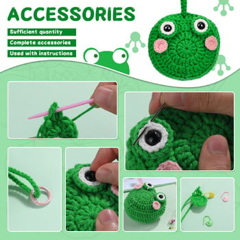 Frog Crochet Starter Kit με Βήμα-Βήμα εκπαιδευτικά βίντεο, Κιτ βελονάκι για αρχάριους, Πτυσσόμενη τσάντα αποθήκευσης για χειροτεχνίες DIY