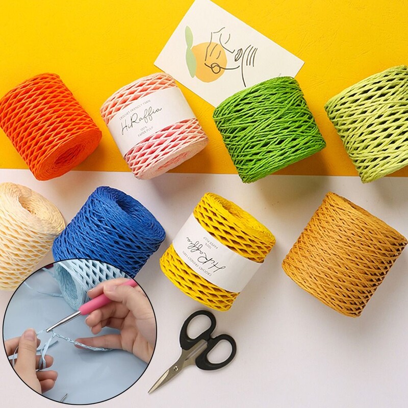 Нова 150 м естествена сламена прежда от рафия Лентова прежда Направи си сам Хартиена прежда от слама от рафия Направи си сам ръчно изработена опаковка за плетене Колан Въже Шапка за слънце