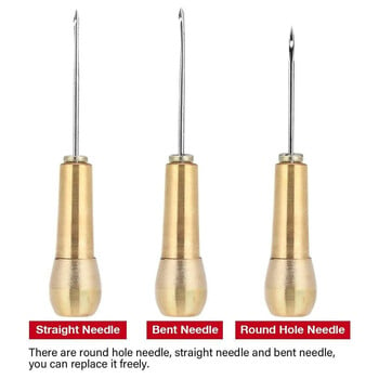 Δερμάτινο σετ ραπτικής 11 τεμαχίων DIY Δερμάτινη βελόνα ραπτικής σουβλί με χάλκινη λαβή για εργαλείο επισκευής δερμάτινων παπουτσιών Μαύρο/Καφέ Κλωστή