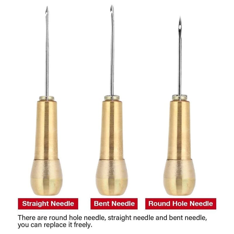 11 db-os bőrvarrókészlet Barkácsolás bőrvarrótű réz fogantyúval bőrcipőjavító eszközhöz fekete/barna cérna