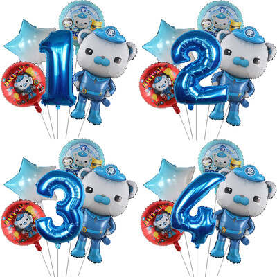 5 бр. The Octonauts Theme Фолиеви балони Момчета Момичета Декорации за парти за рожден ден 30 инча Номер Globos Декоративни консумативи за Baby Shower
