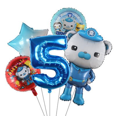 5 ks fóliových balónov s témou Octonauts, chlapci, dievčatá, narodeninové dekorácie, 30 palcov, číselné gule, dekorácie na detskú oslavu