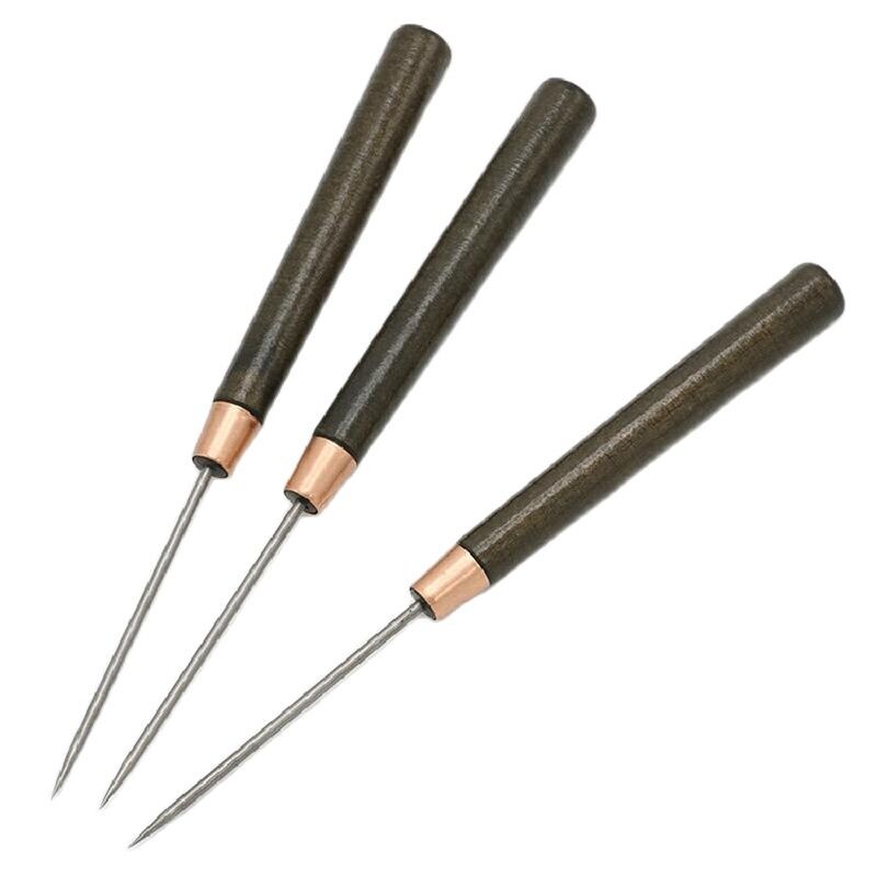 Profesionāli ādas koka roktura īlenu instrumenti, ādas amatniecība, šūšanas šūšanas piederumi, šūšanas šūšana, 2 gab.