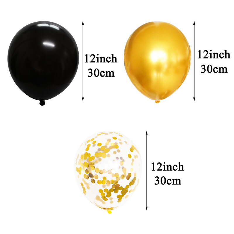 40 ks 12-palcové zlato-čierne zmiešané konfety latexové balóny pre chlapcov a dievčatá, narodeniny, dospelých, ženy, mužov, párty dekorácie, promócie, Nový rok