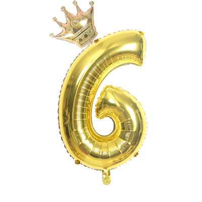 32-palcové zlato, strieborné a čierne číslo fóliové balóny, balón s korunou, obrázok 1, 2, 3, 4, 5, 6 rokov, chlapec, dievča, narodeninová oslava, darček