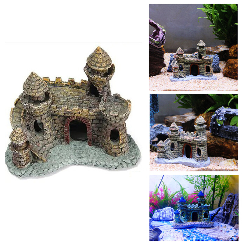 Καρτούν Ροζ Πριγκίπισσα Κάστρο Ενυδρεία Διακοσμήσεις Ρητίνη Castle Tower Στολίδια Δεξαμενή ψαριών Ενυδρείο Διακόσμηση σπιτιού Προμήθειες για κατοικίδια