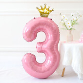 40-palcový fóliový balón s číslom a korunkou v pastelovej svetlomodrej ružovej farbe 1, 2, 3, 4, 5, 6, na narodeninovú oslavu pre chlapca a dievča, na svadbu a oslavu bábätka.