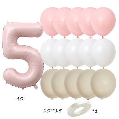Set od 17 komada ružičaste serije lateks balona Vintage ružičasti brojevi od folije za rođendanske proslave djevojaka Ukrasi za godišnjice Dječji DIY darovi