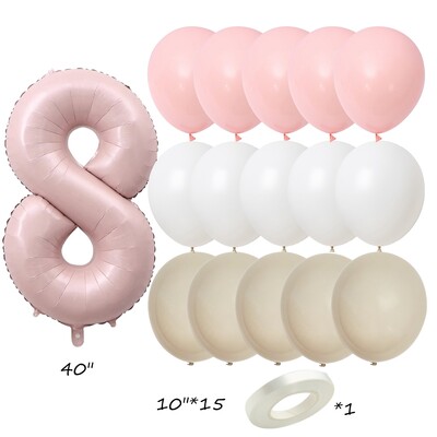 Set od 17 komada ružičaste serije lateks balona Vintage ružičasti brojevi od folije za rođendanske proslave djevojaka Ukrasi za godišnjice Dječji DIY darovi