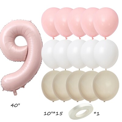Set od 17 komada ružičaste serije lateks balona Vintage ružičasti brojevi od folije za rođendanske proslave djevojaka Ukrasi za godišnjice Dječji DIY darovi