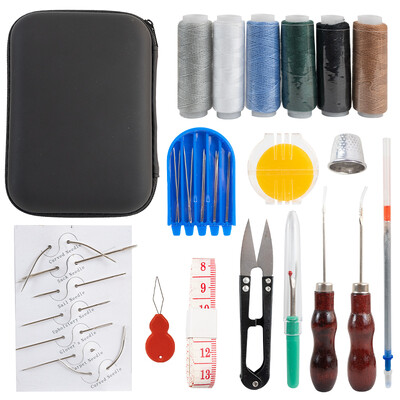 Pilnas odinių gaminių rinkinys, patvarios didelės akies adatos, vaškuotų siūlų yla ir apmušalų įrankiai, skirti sofos taisymui ir odos apdirbimui „pasidaryk pats“