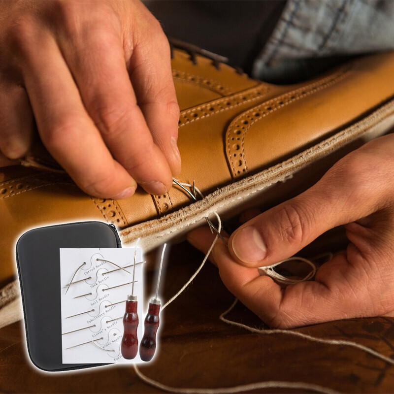 Pilnas odinių gaminių rinkinys, patvarios didelės akies adatos, vaškuotų siūlų yla ir apmušalų įrankiai, skirti sofos taisymui ir odos apdirbimui „pasidaryk pats“
