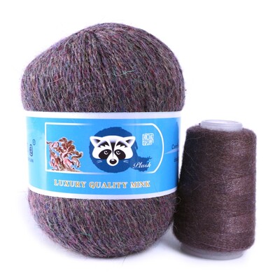 Νήματα από μαλλί βιζόν μεσαίου πάχους, μαλλί μινκ με μακριά μαλλιά, χειροποίητα ρούχα DIY, Υλικό πλεξίματος με βελονάκι, 50 + 20 γραμμάρια ανά σετ