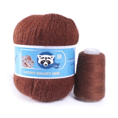 Νήματα από μαλλί βιζόν μεσαίου πάχους, μαλλί μινκ με μακριά μαλλιά, χειροποίητα ρούχα DIY, Υλικό πλεξίματος με βελονάκι, 50 + 20 γραμμάρια ανά σετ