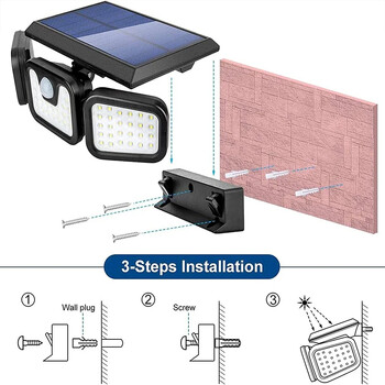 Solar Lights Αισθητήρας κίνησης εξωτερικού χώρου Ανθρώπινη επαγωγική ρυθμιζόμενη κεφαλή IP65 Αδιάβροχο ηλιακό φωτιστικό τοίχου