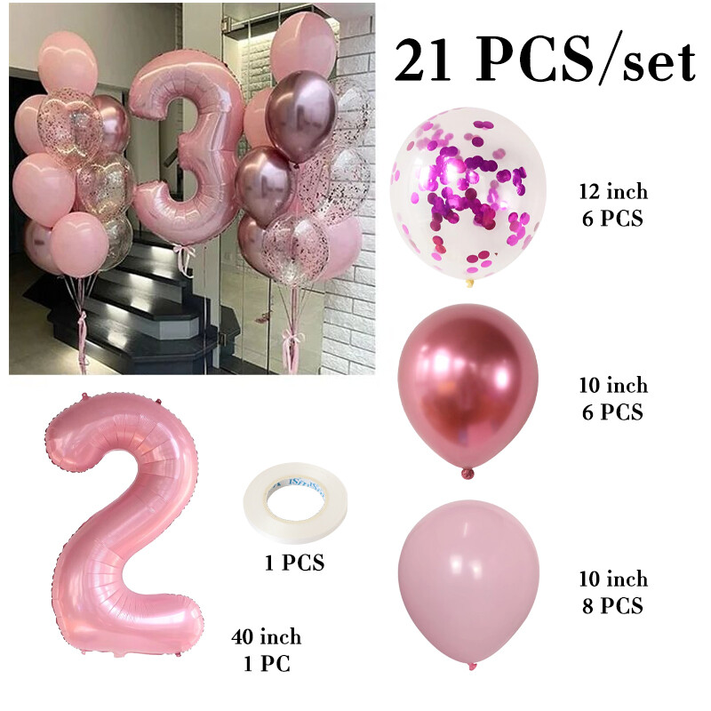 21db rózsaszín 40 hüvelykes szám fólia latex lufi Boldog születésnapi parti díszek gyerekeknek lányoknak baba 1 2 3 4 5 6 7 8 9 éves kellékek