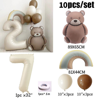 10 vnt. kreminis numeris meškiukas vaivorykštės folijos balionai su gimtadieniu vakarėlio dekoracijos Vaikams mergaitėms berniukams 1 2 3 4 5 6 7 8 9 metų reikmenys
