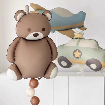 Γελοιογραφία Matte Bear Rainbow Plane Car Foil Balloons Χρόνια πολλά Διακοσμητικά πάρτι Παιδικό κορίτσι Αγόρι Παιχνίδια ντους μωρών προμήθειες