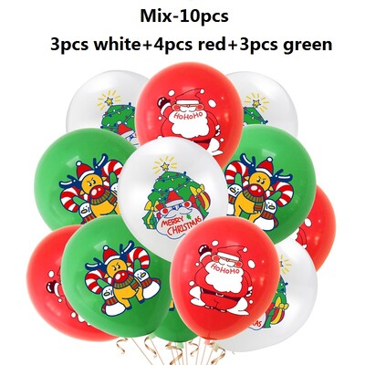 10db Merry Christmas Balloon Szett, Mikulás karácsonyfa Elk Latex lufi