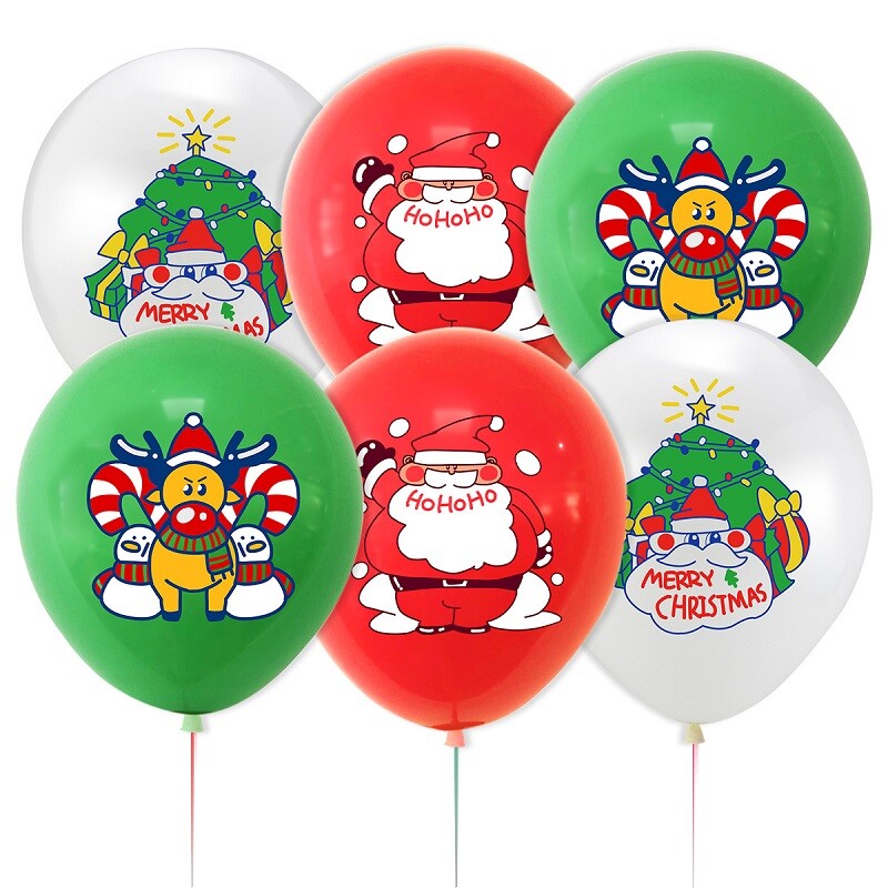 10db Merry Christmas Balloon Szett, Mikulás karácsonyfa Elk Latex lufi