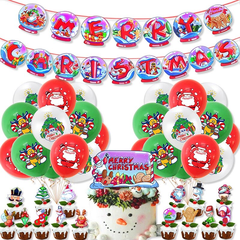 10db Merry Christmas Balloon Szett, Mikulás karácsonyfa Elk Latex lufi