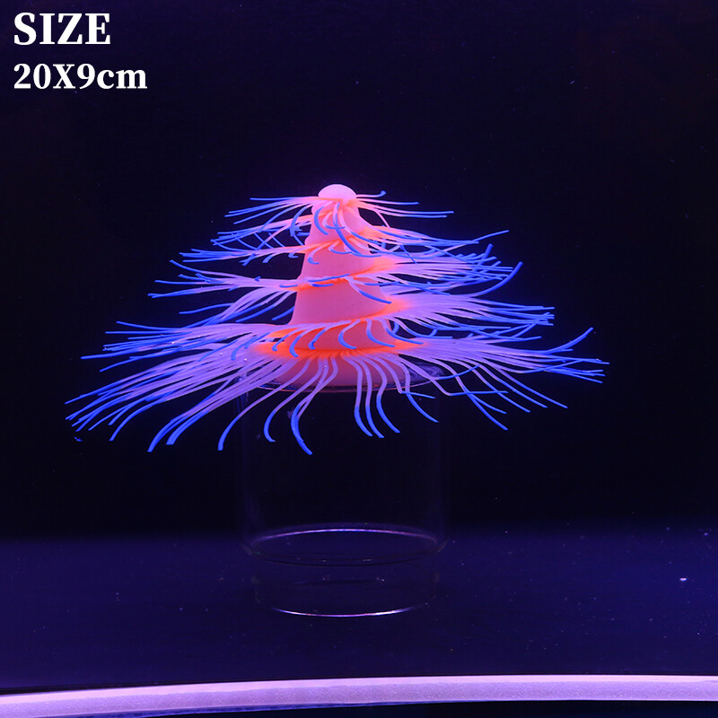 Silikono žėrinčios dirbtinės šakos koralų akvatorijos dekoracijos, šviečiančios tamsoje netikrų koralų papuošalų akvariumo povandeninis dekoras