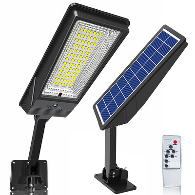 138LED-s napelemes lámpa távirányítóval, 3 üzemi módú napelemes utcai világítás szuperfényes kültéri kerti vízálló mozgásérzékelős napelemes lámpa