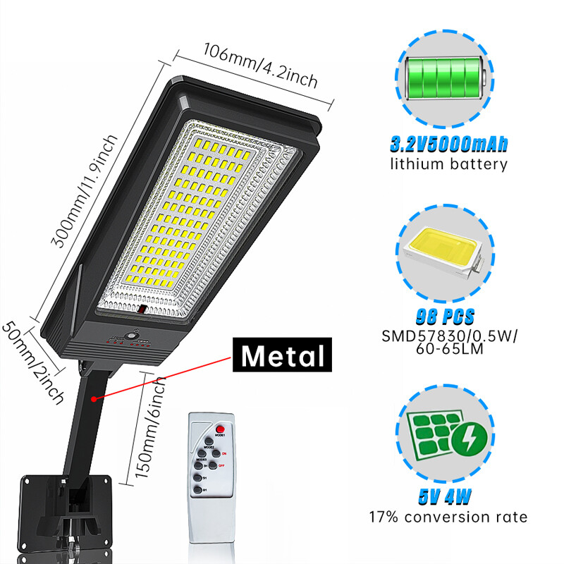 138LED solárne svetlo s diaľkovým ovládaním 3 pracovné režimy solárne pouličné svetlo super jasné vonkajšie záhradné vodotesné solárne svetlo so senzorom pohybu