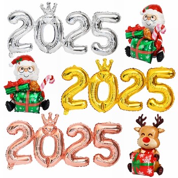 2025 Number Foil Balloons Merry Christmas Box Gift Santa Claus Elk Balloon Home Χριστουγεννιάτικο Πρωτοχρονιάτικο πάρτι Διακόσμηση Navidad Noel