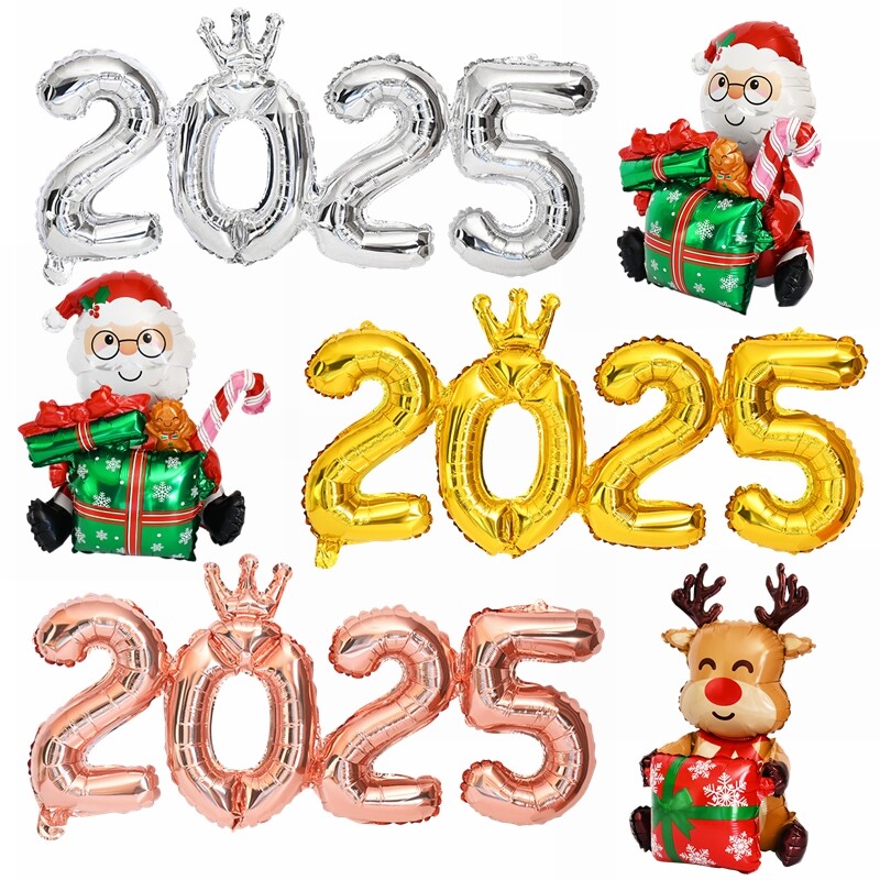 Fóliové balóny s číslom 2025, veselé Vianoce, darčeková krabička s motívom Santa Clausa, balón s losom, domáci vianočný, novoročný, párty, dekorácia, Navidad Noel