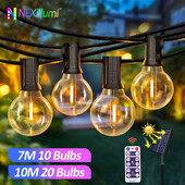 Solar String Lights kültéri G40 terasz lámpák, USB töltő, 8 fény mód, törésálló izzók, időjárásálló függőlámpa